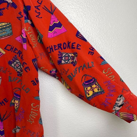 Womens Long Sleeve Silk Shirt Large Red Button Up Tribes Native American Sioux - Picture 9 of 11